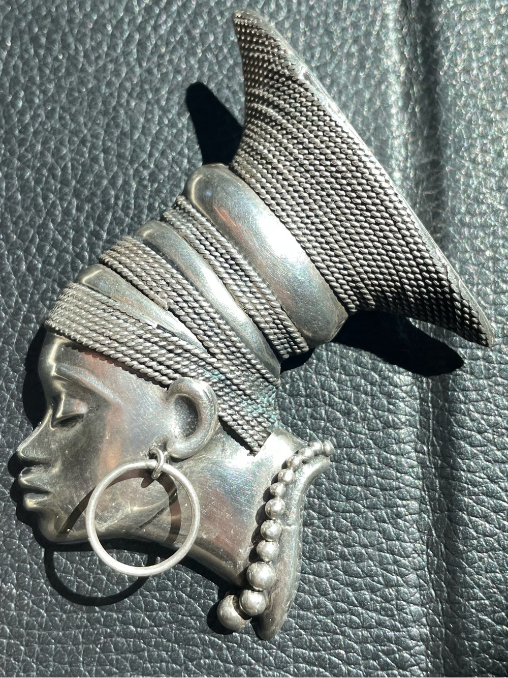 Vintage Sterling Silver African Lady Headdress Brooch.